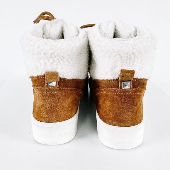 Marc Fisher Darlen Brown Tan Leather Sherpa Casual Winter Lace Ankle Boots Sz 7 - Picture 5 of 7